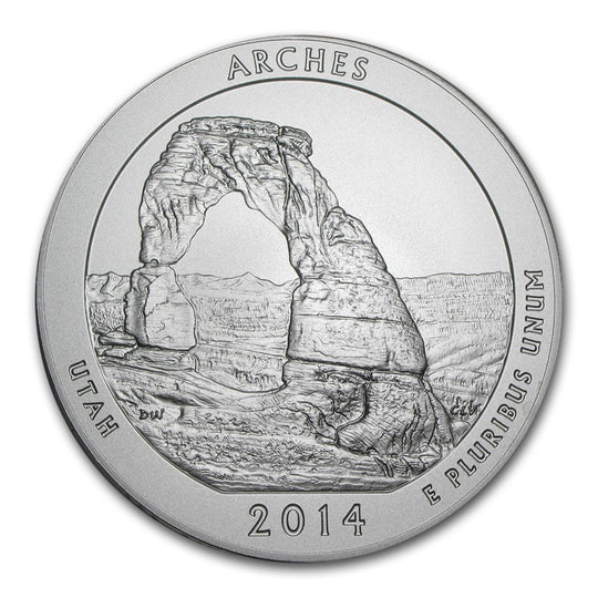 2014 America the Beautiful 5 oz Silver Arches (With Box & CoA)