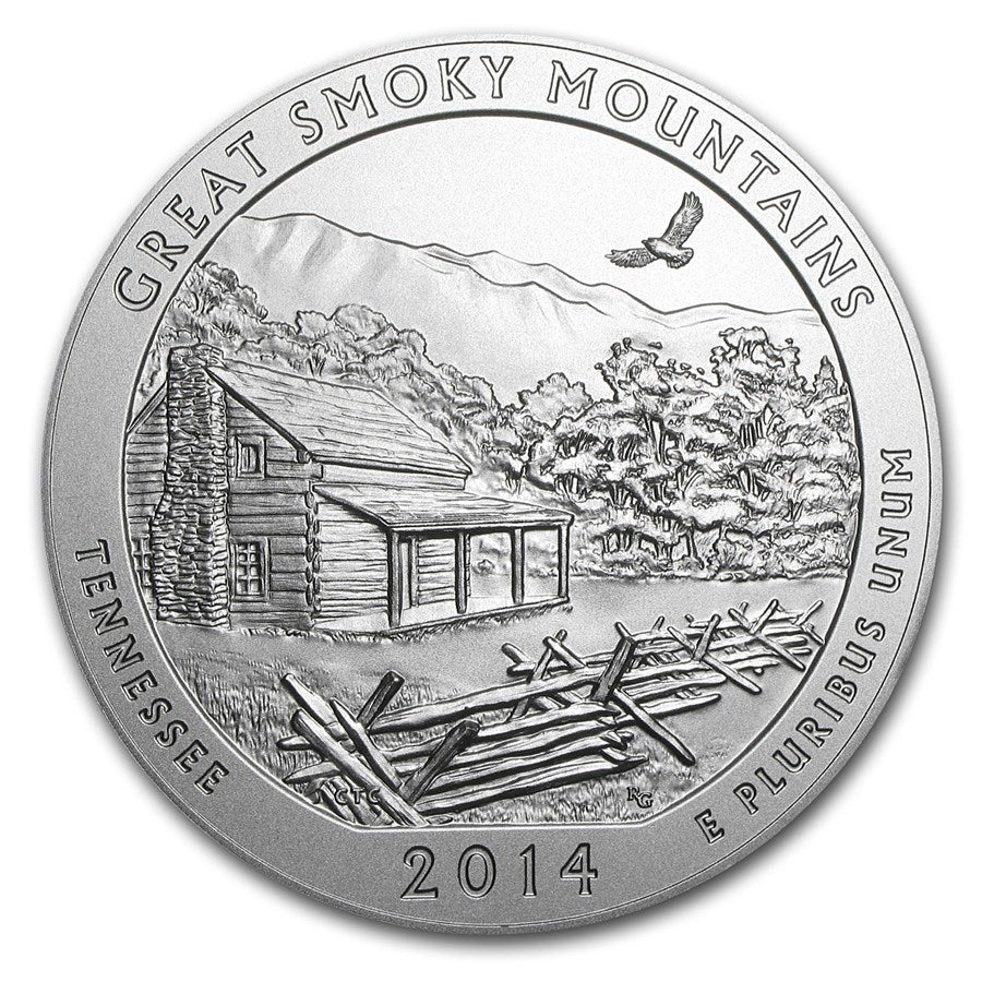 2014 America the Beautiful 5 oz Silver Great Smoky Mountains (With Box &amp; CoA)