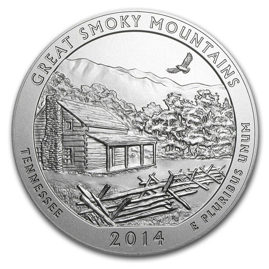 2014 America the Beautiful 5 oz Silver Great Smoky Mountains (With Box & CoA)