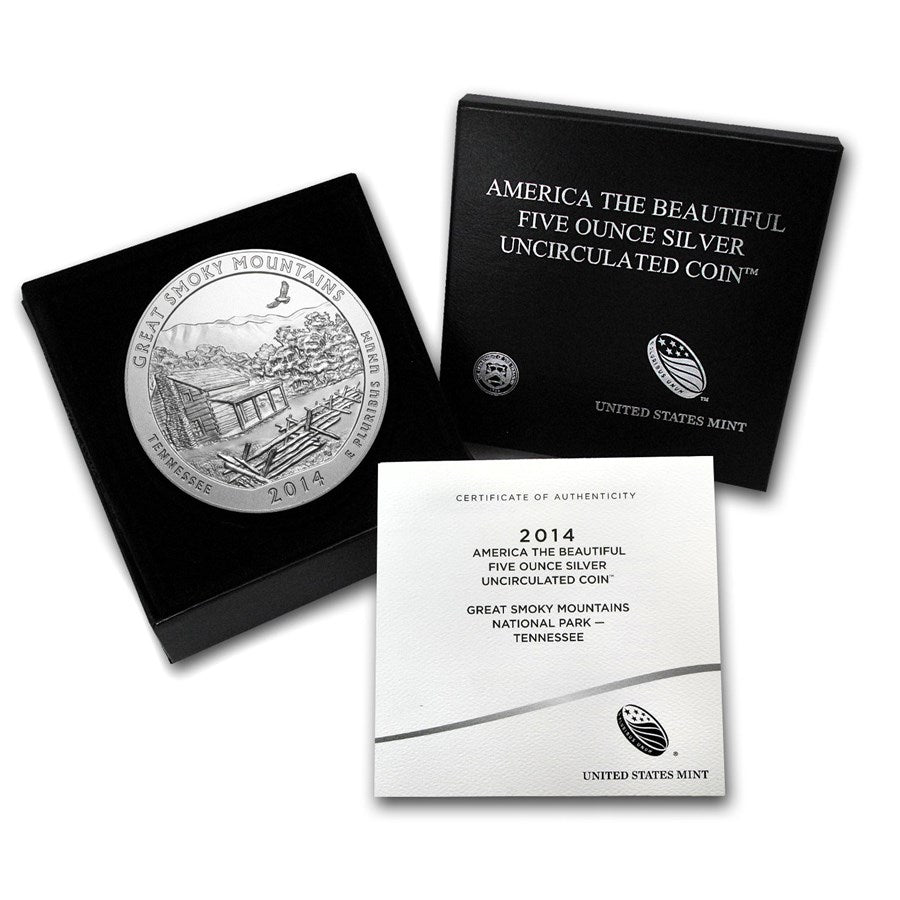 2014 America the Beautiful 5 oz Silver Great Smoky Mountains (With Box &amp; CoA)