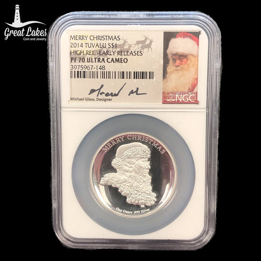 2014 Tuvalu 1 oz Silver Merry Christmas NGC PF70 Ultra Cameo Signed Michael Glass