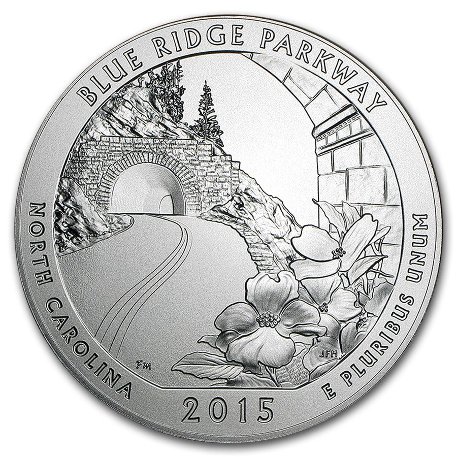 2015 America the Beautiful 5 oz Silver Blue Ridge Parkway (With Box &amp; CoA)