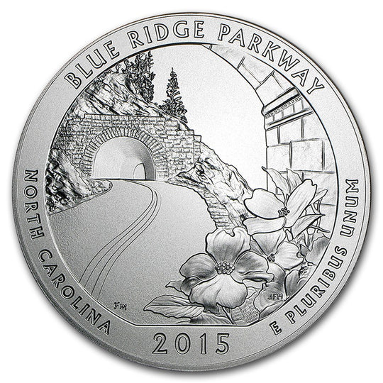 2015 America the Beautiful 5 oz Silver Blue Ridge Parkway (With Box & CoA)