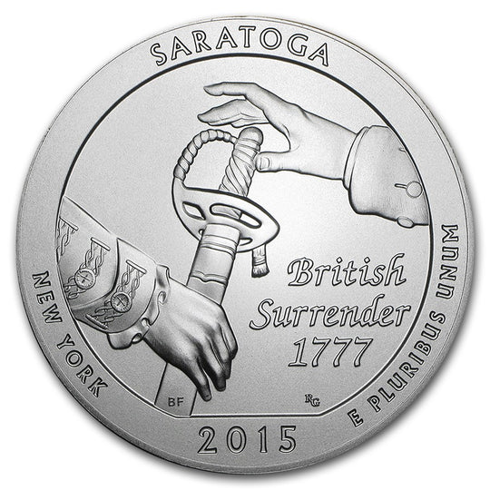 2015 America the Beautiful 5 oz Silver Saratoga National Park (With Box & CoA)