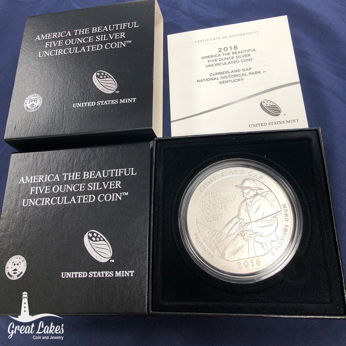 2016 5 oz Silver America The Beautiful Cumberland Gap National Historical Park (With Box &amp; CoA)