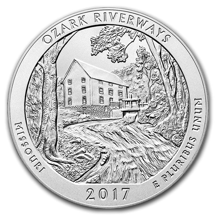 2017 America the Beautiful 5 oz Silver Ozark Riverways (With Box &amp; CoA)