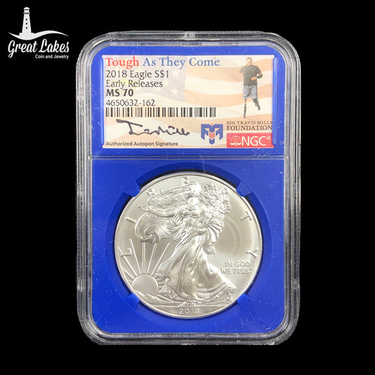 2018 1 oz American Silver Eagle NGC MS70 Early Release Tough as They Come Label