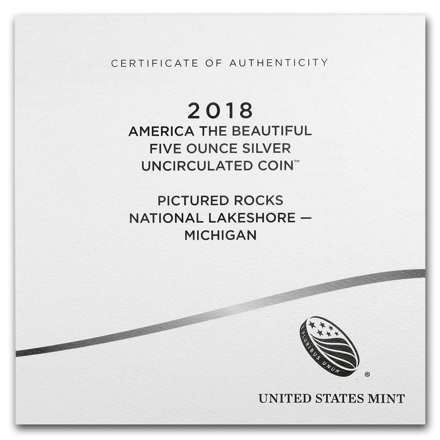 2018 America the Beautiful 5 oz Silver Pictured Rocks (With Box &amp; CoA)