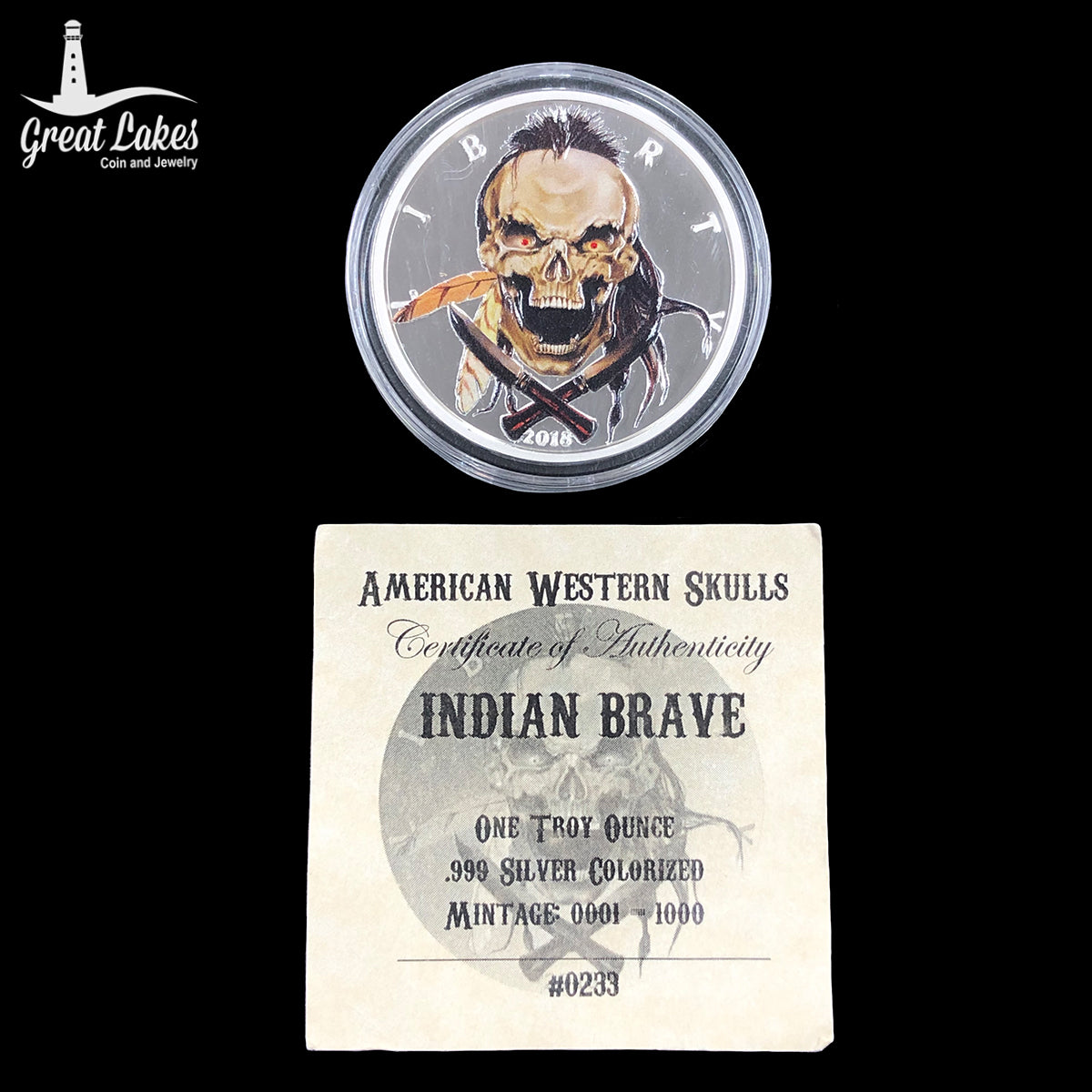 2018 American Western Skulls 1 oz Silver Indian Brave