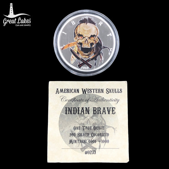2018 American Western Skulls 1 oz Silver Indian Brave