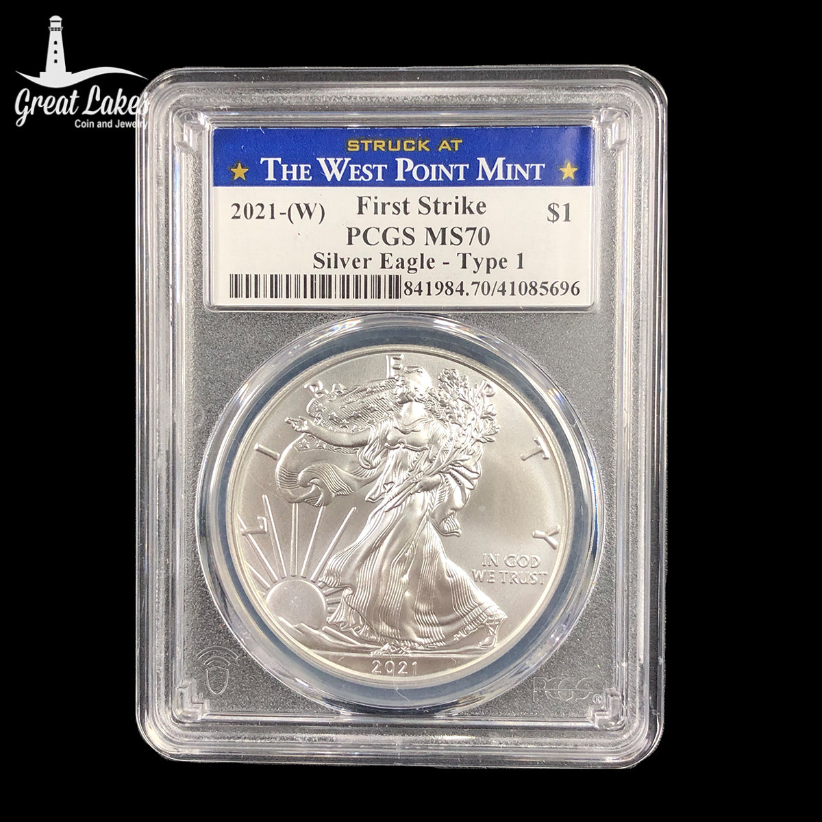 2021 W 1 oz American Silver Eagle Type 1 PCGS MS70 First Release West Point