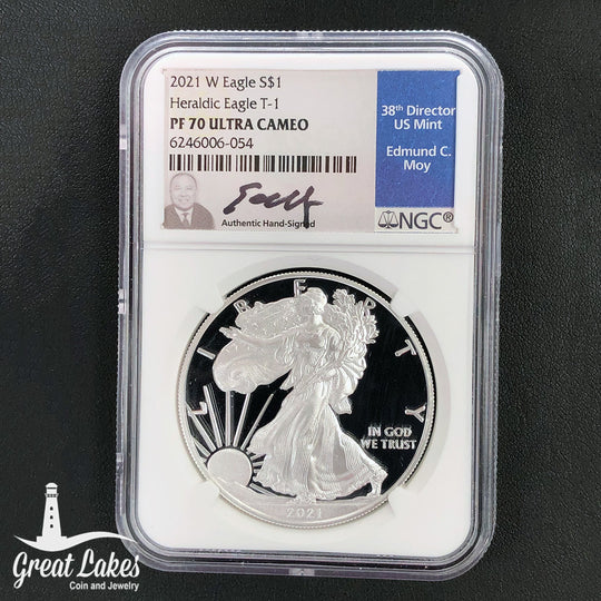 2021-W Proof 1 oz American Silver Eagle NGC PF70 Ultra Cameo (T1 Heraldic)