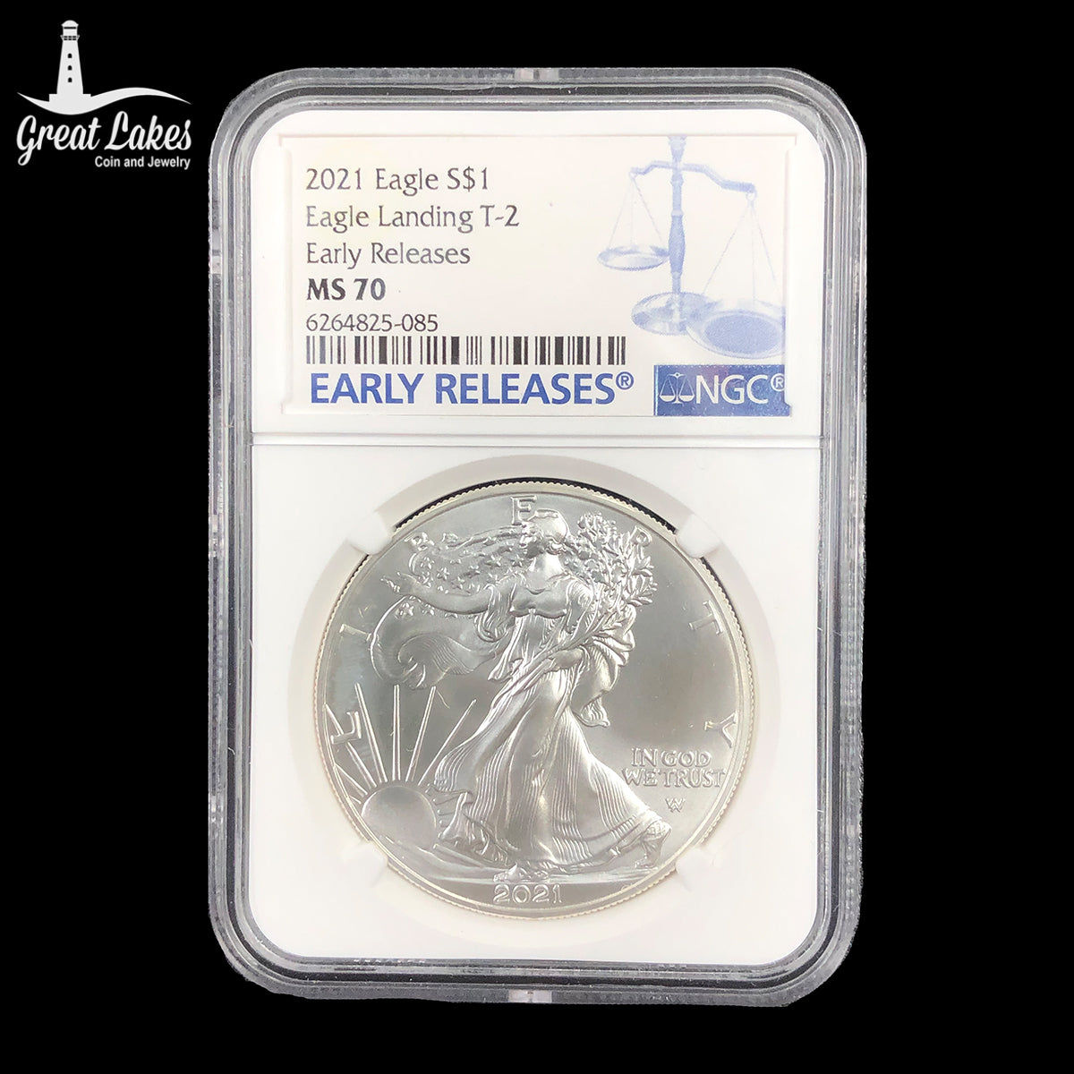 2021 1 oz American Silver Eagle Eagle Landing T2 Early Release NGC MS70