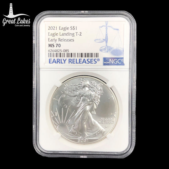 2021 1 oz American Silver Eagle Eagle Landing T2 Early Release NGC MS70