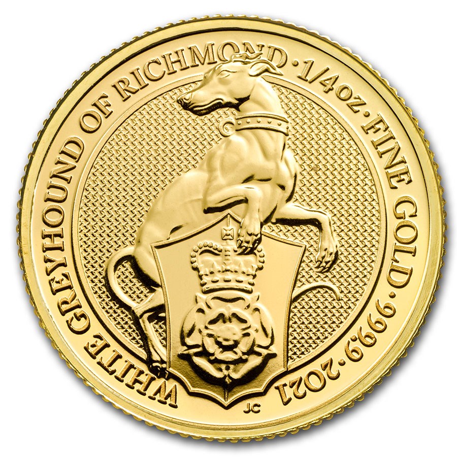 2021 Great Britain 1/4 oz Gold Queen&#39;s Beasts The White Greyhound