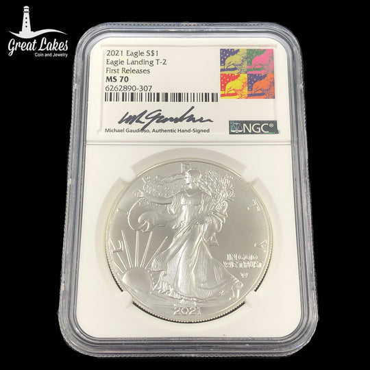 2021 1 oz American Silver Eagle (T2) First Releases NGC MS70 Gaudioso Signed