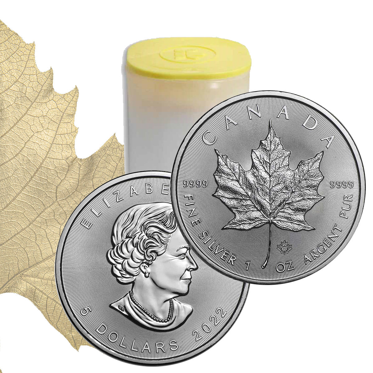 Tube of 2022 Canadian 1 oz Silver Maple (BU) (25 Coins)