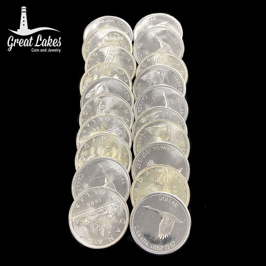 Lot of 20 Mixed Date .800 Fine Canadian Dollars AU/BU