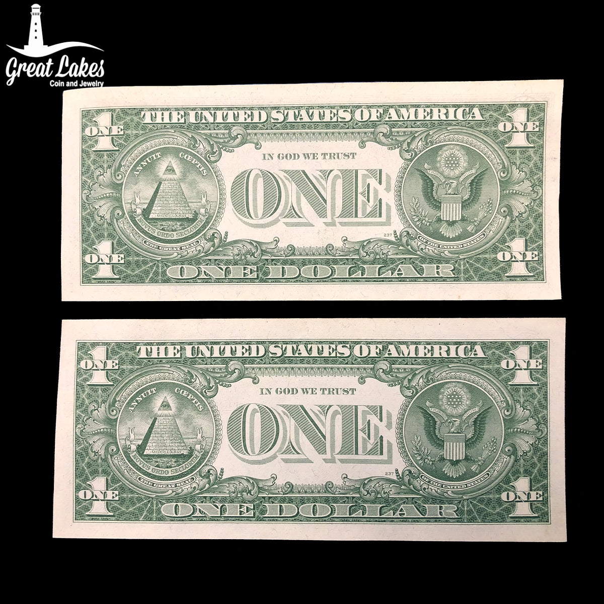 Two Consecutive 1957 $1 Silver Certificates (CU)