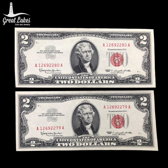 2 Consecutive 1963 $2 Legal Tender (CU)