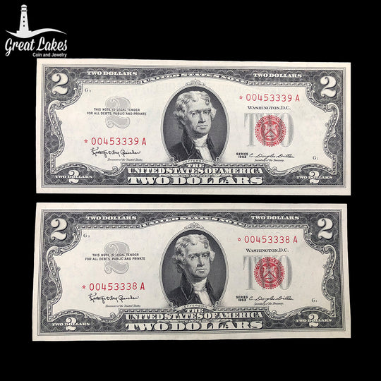 2 Consecutive 1963 $2 Legal Tender Star Notes (CU)