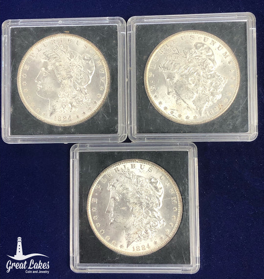 Lot of 3 1884-O Morgan Silver Dollars (BU)
