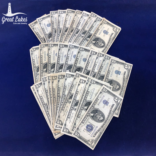 Lot of 34 $5 Silver Certificates (VG - XF)