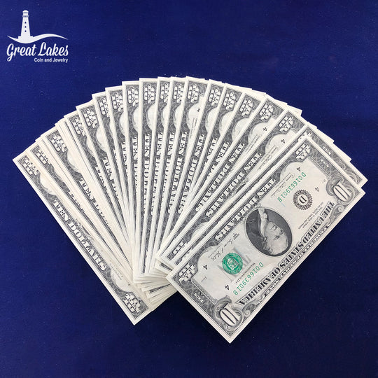 Lot of 35 Consecutive 1969-C $10 Federal Reserve Notes All Choice CU