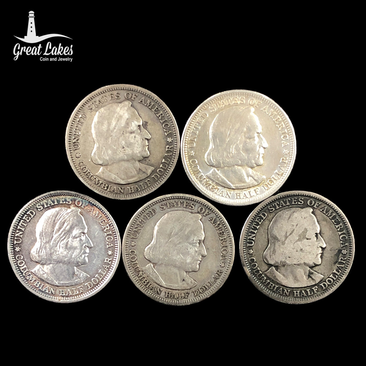 5 Piece Lot of Colombian Commemorative Silver Half Dollars