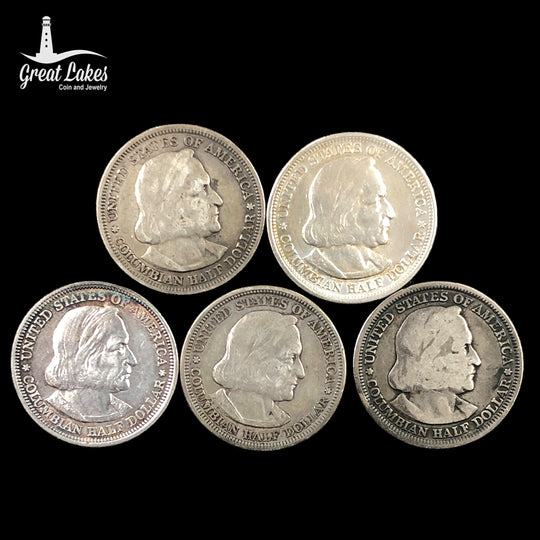 5 Piece Lot of Colombian Commemorative Silver Half Dollars