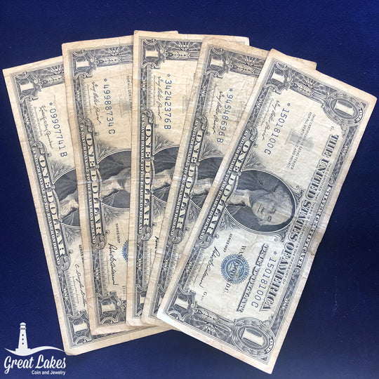 Lot of 5 $1 Silver Certificate Star Notes (VG - VF)