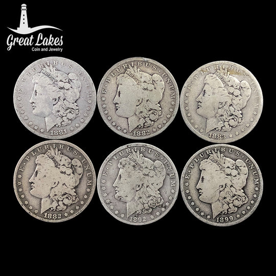 Lot of 6 Pre 21 Morgan Silver Dollars (G - VG)