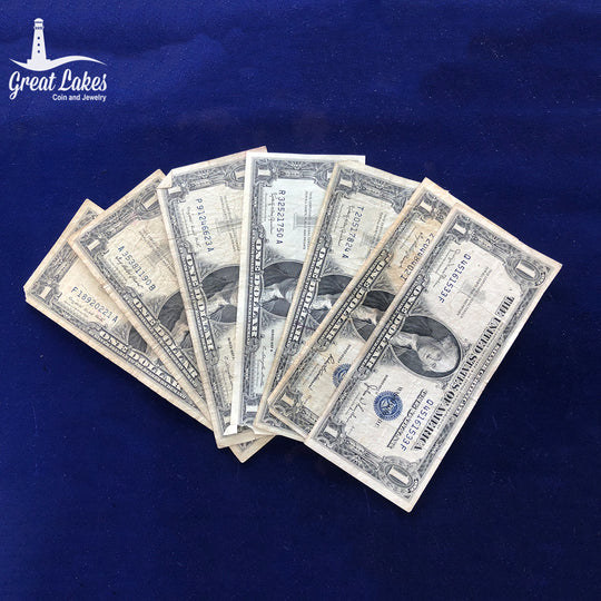 Lot of 7 Low Premium Lot of 7 Low Premium $1 Silver Certificates