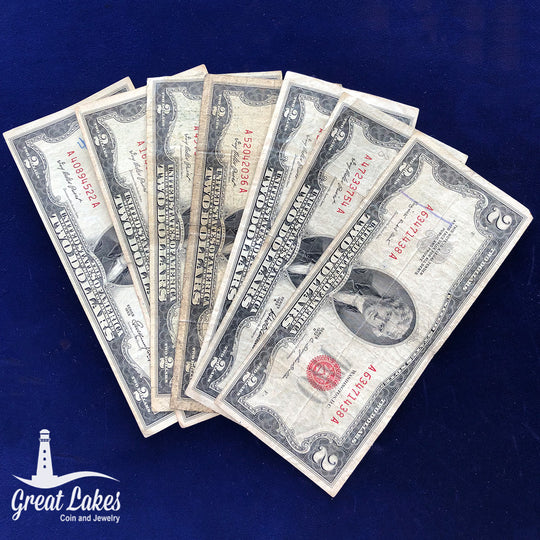 Lot of 7 Low Premium $2 Legal Tender