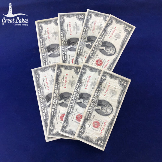 Lot of 8 1963 Series $2 Legal Tender (VF - AU)