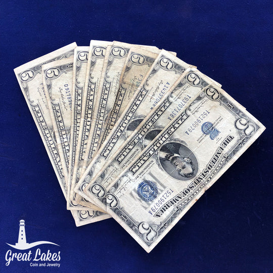 Lot of 9 $5 Silver Certificates (VG-XF)