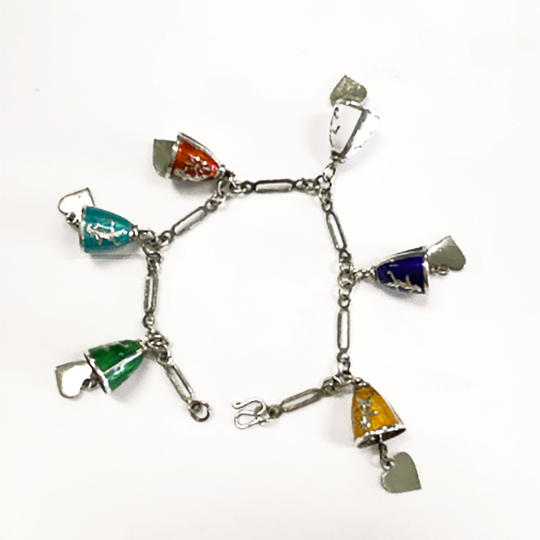 Siam Silver & Enamel Bell Dangle Bracelet