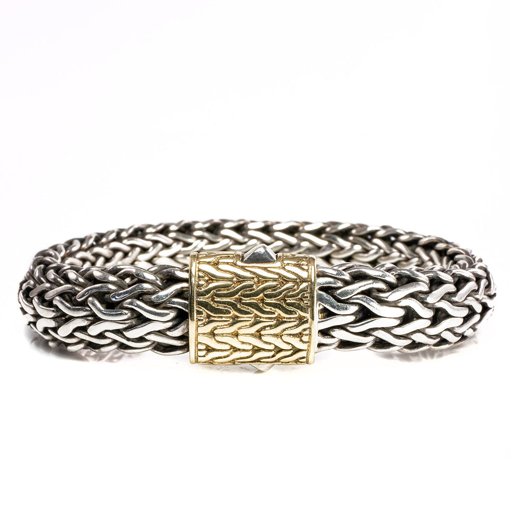 John Hardy Classic Silver Woven Bracelet with Gold Clasp - Great