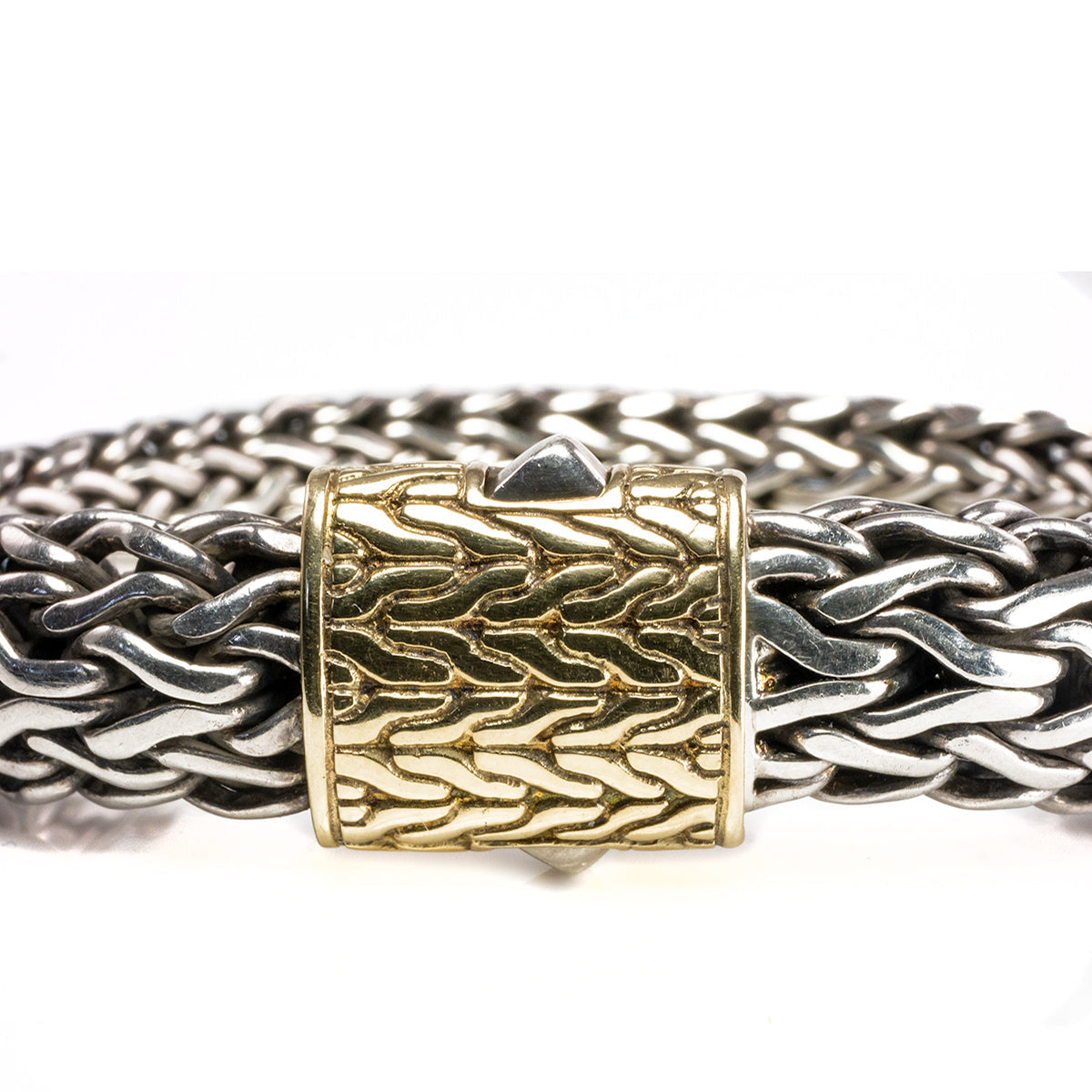 John Hardy Classic Silver Woven Bracelet with Gold Clasp - Great