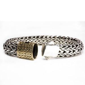 John Hardy Classic Silver Woven Bracelet with Gold Clasp - Great