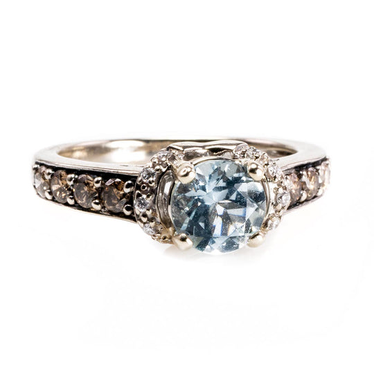 Le Vian 14k White Gold Aqua Marine & Chocolate Diamond Ring