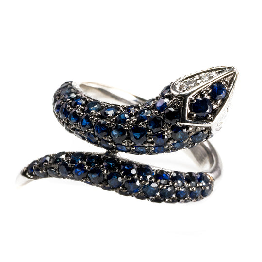 Effy 14 k White Gold & Sapphire Serpent Ring