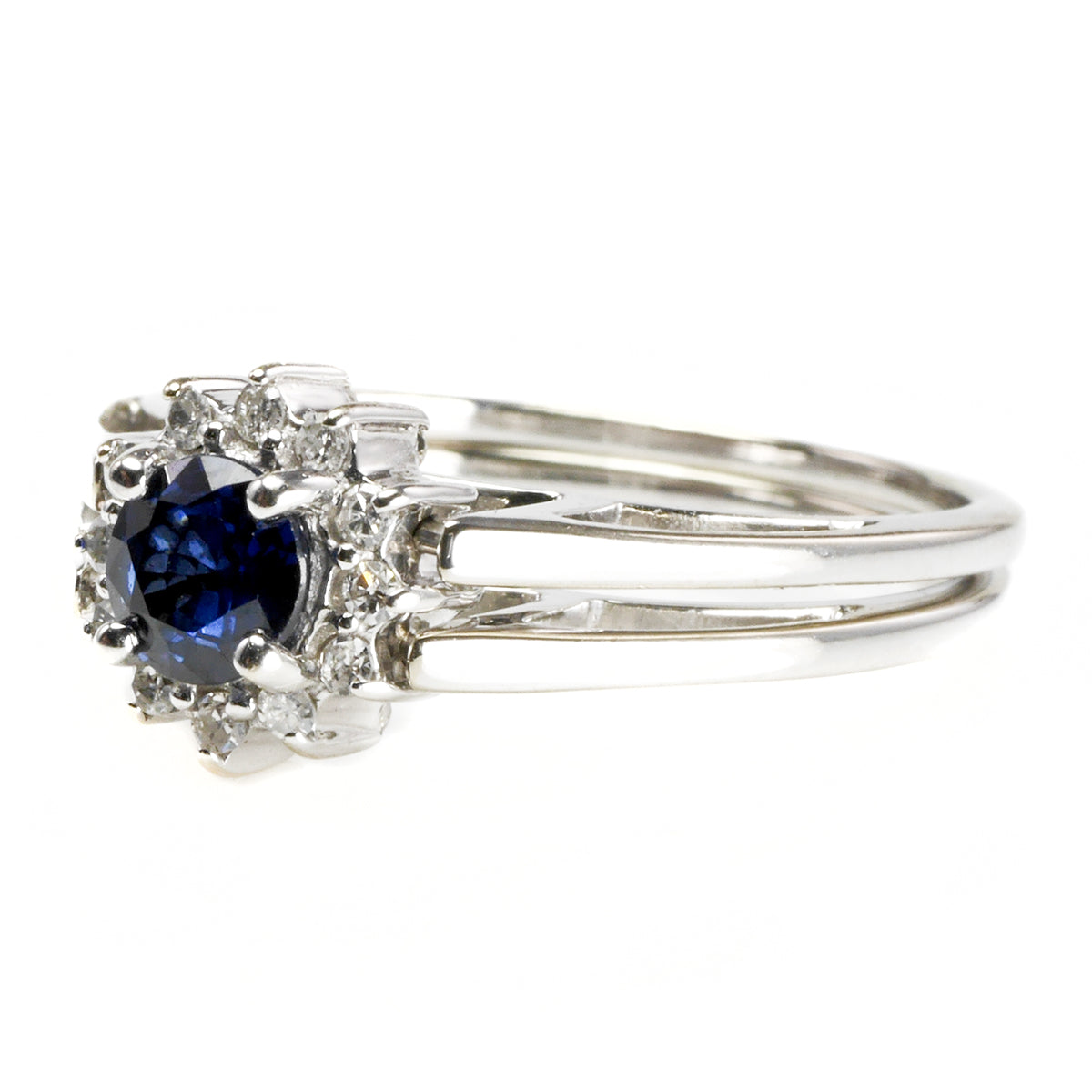 14 k White Gold Diamond &amp; Sapphire Ring