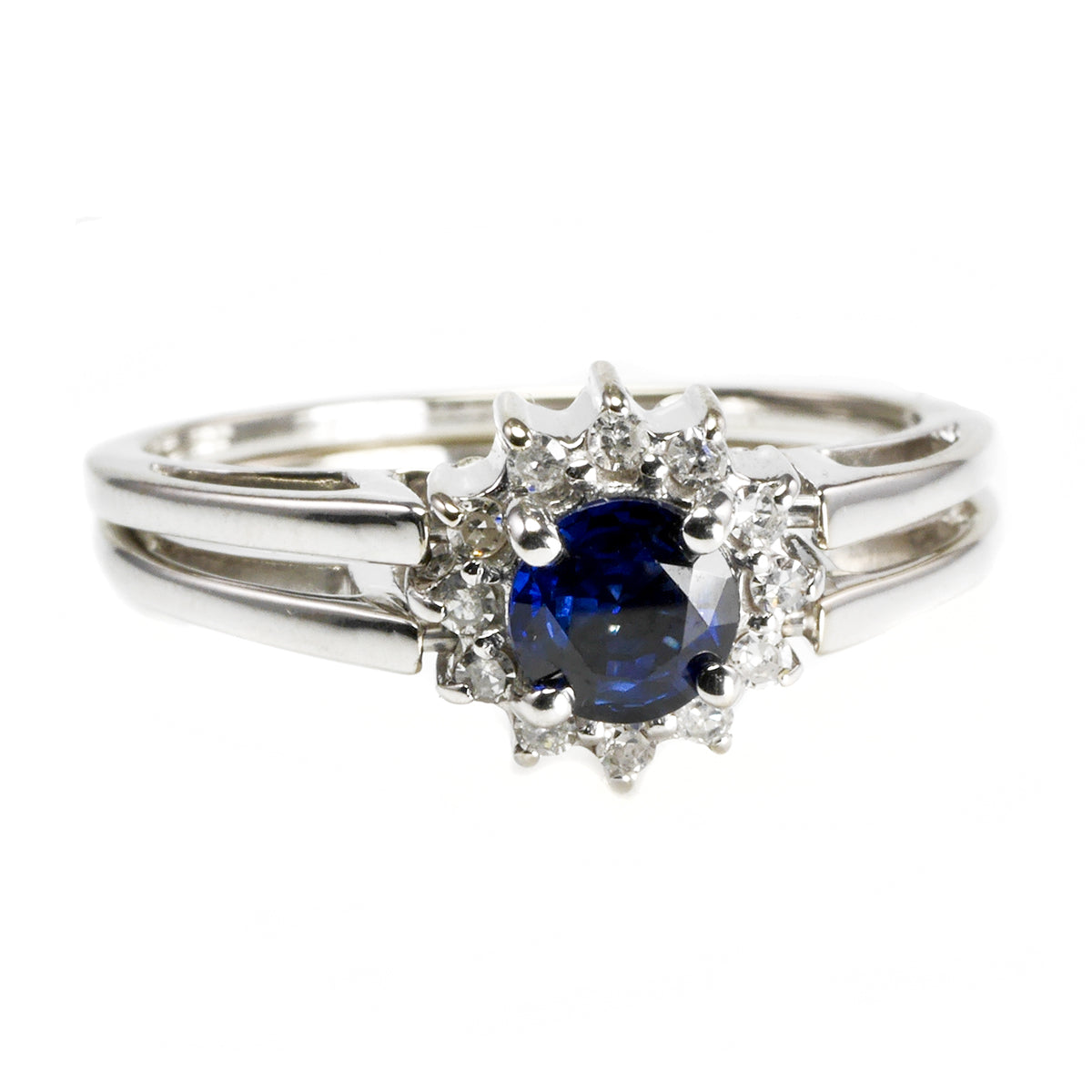 14 k White Gold Diamond &amp; Sapphire Ring