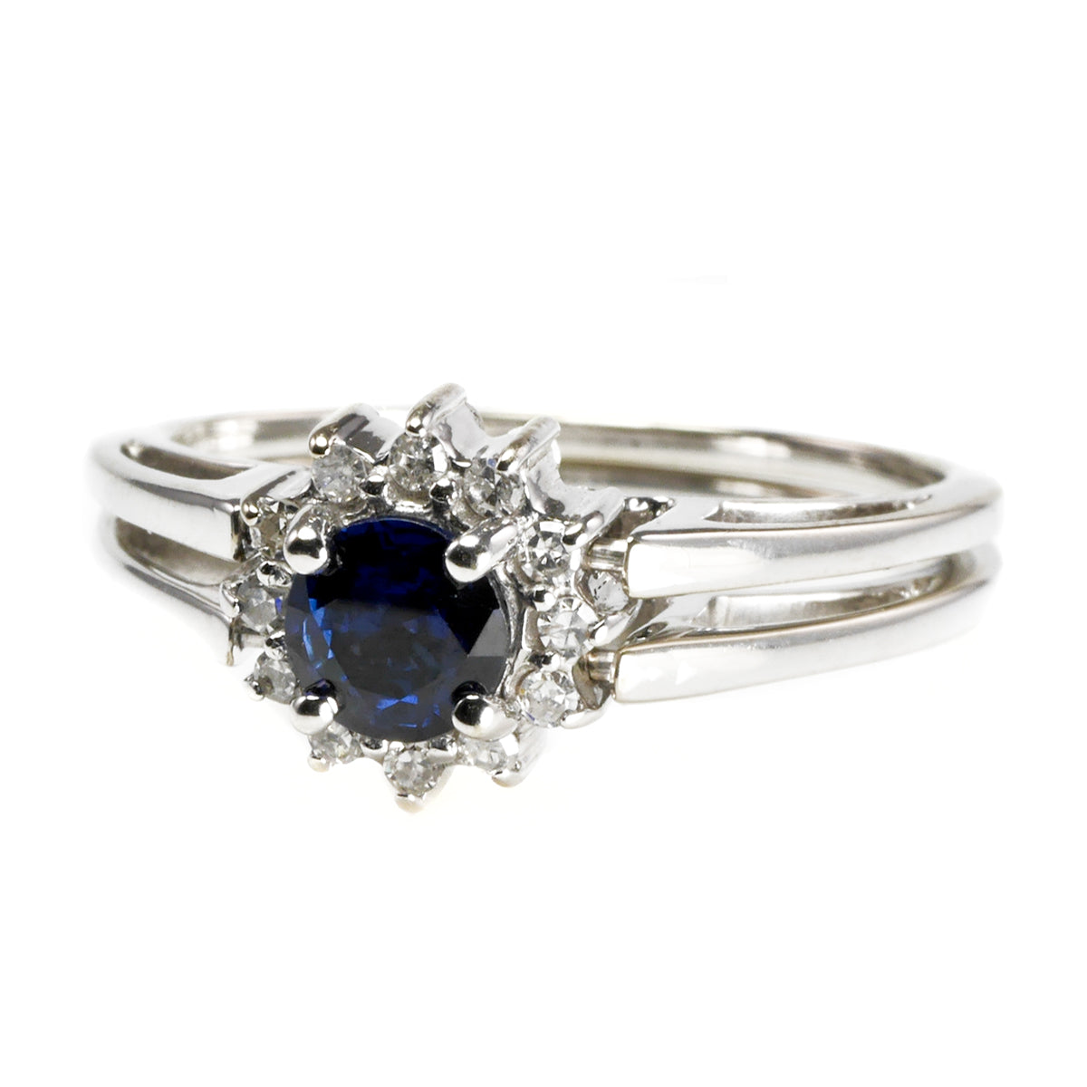 14 k White Gold Diamond &amp; Sapphire Ring