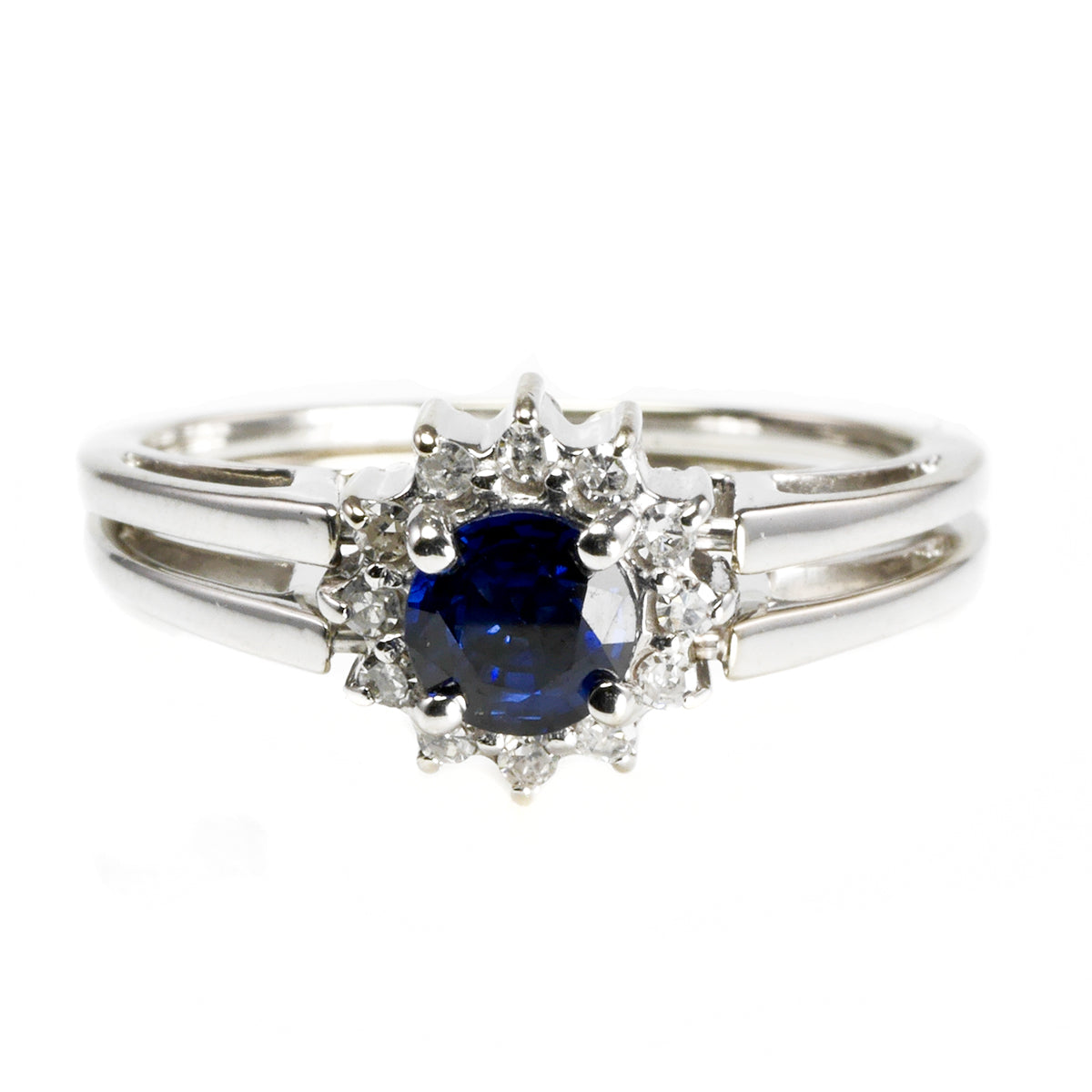 14 k White Gold Diamond &amp; Sapphire Ring