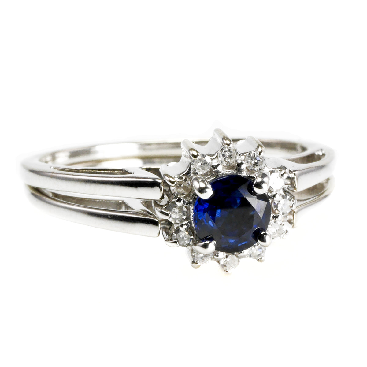 14 k White Gold Diamond &amp; Sapphire Ring