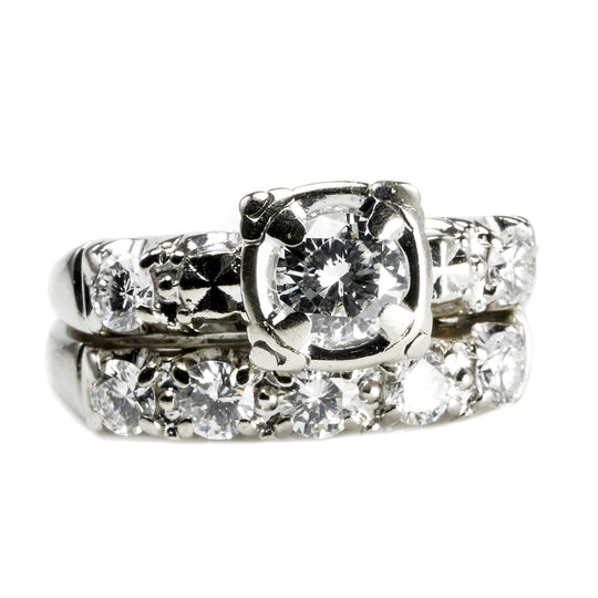 14 k White Gold Vintage Bridal Set