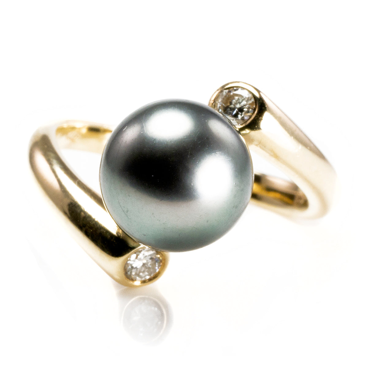 14 k Gold Diamond &amp; Tahitian Pearl Ring