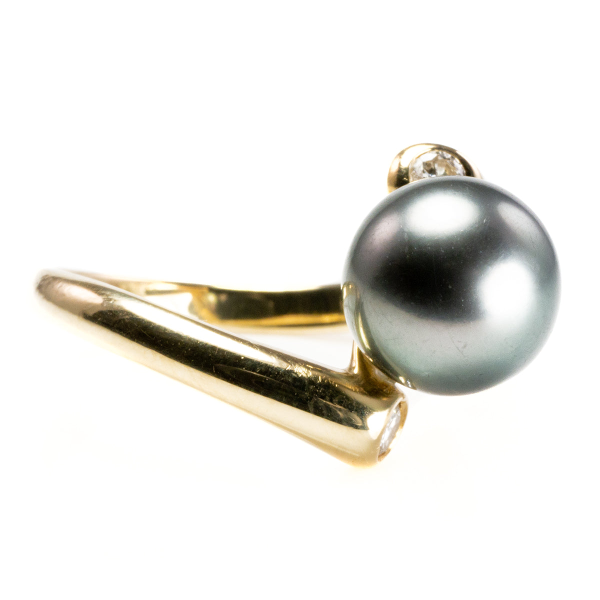 14 k Gold Diamond &amp; Tahitian Pearl Ring
